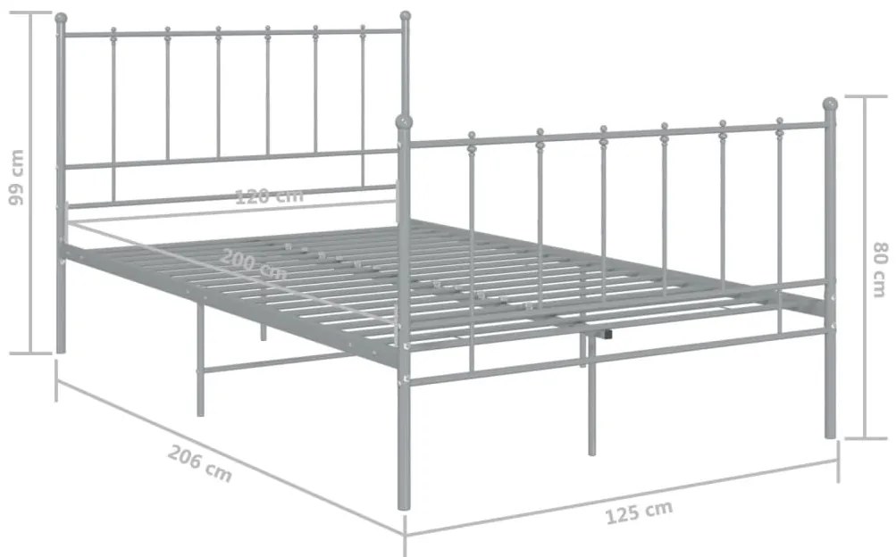 vidaXL Πλαίσιο Κρεβατιού Γκρι 120 x 200 εκ. Μεταλλικό