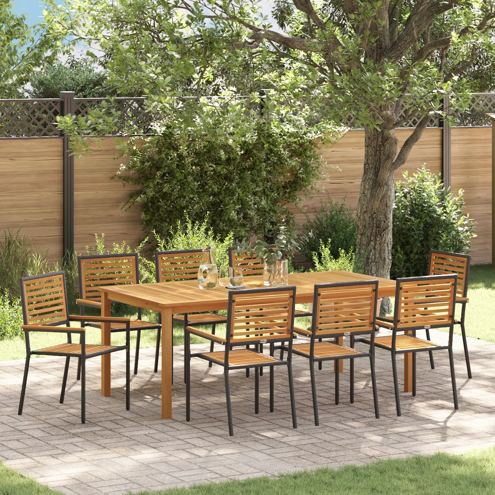 vidaXL Σετ Τραπεζαρίας Κήπου 9 pcs Μαύρο 200 x 100 x 74 cm
