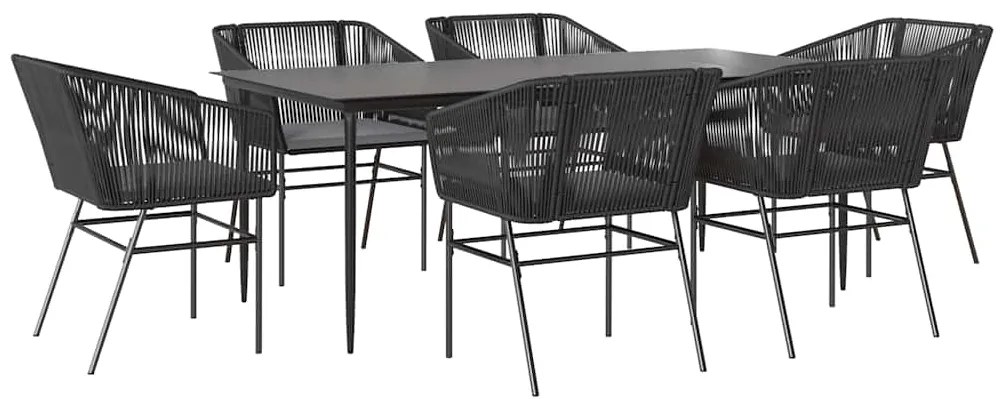 vidaXL Σετ Τραπεζαρίας Κήπου 7Τεμ. Μαύρο Συνθ.Ρατάν/Γυαλί με Μαξιλάρια