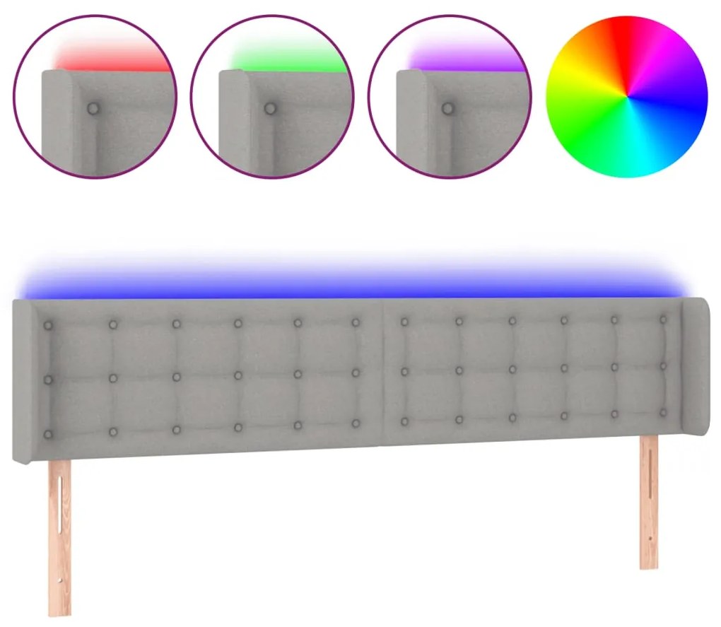 vidaXL Κεφαλάρι Κρεβατιού LED Ανοιχτό Γκρι 163x16x78/88 εκ. Υφασμάτινο