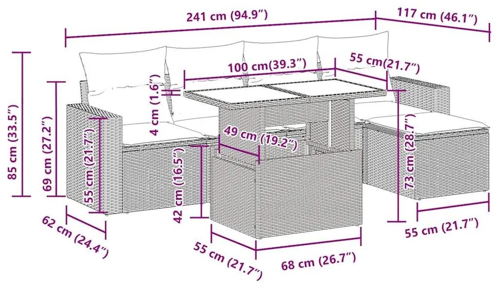 Σαλόνι Κήπου 6 Τεμαχίων από Γκρι Συνθετικό Ρατάν με Μαξιλάρια - Γκρι