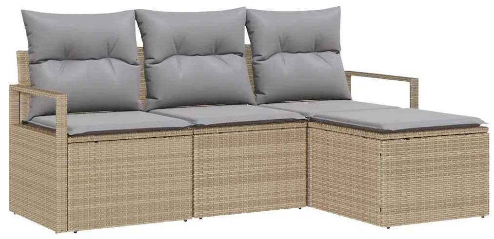 vidaXL Σετ Καναπέ Κήπου με μαξιλάρι 4 pcs Μπεζ, Ανοιχτό Γκρι