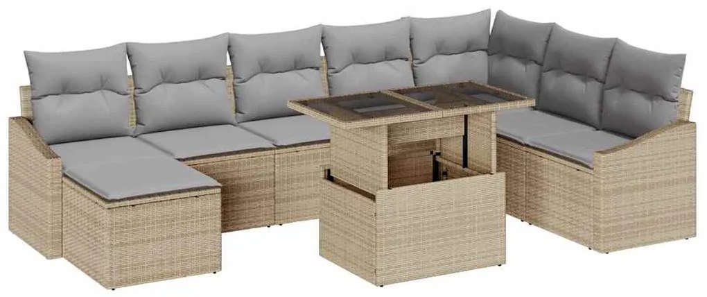 vidaXL Σετ Καναπέ Κήπου με μαξιλάρι 9 pcs μπεζ και ανοιχτό γκρι