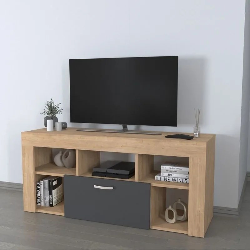 Έπιπλο τηλεόρασης Midili Megapap χρώμα sapphire oak - ανθρακί 135x42x60,7εκ. - 0253732