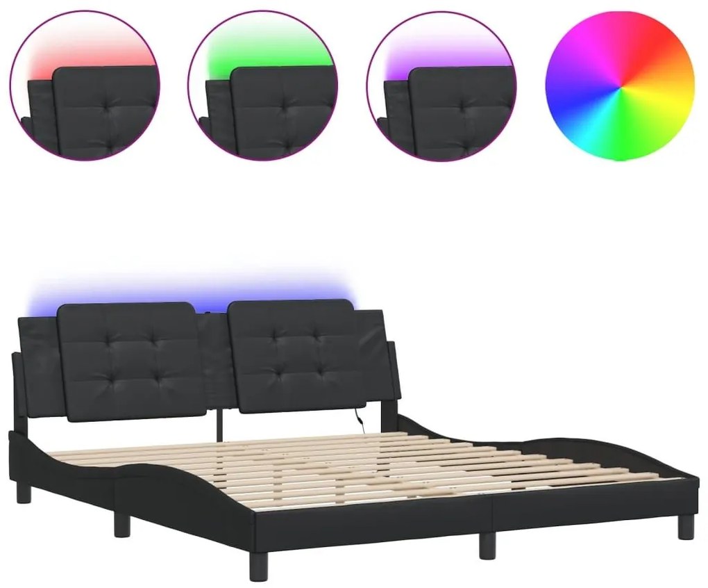 Πλαίσιο Κρεβατιού με LED Μαύρο 180x200 εκ. Συνθετικό Δέρμα - Μαύρο