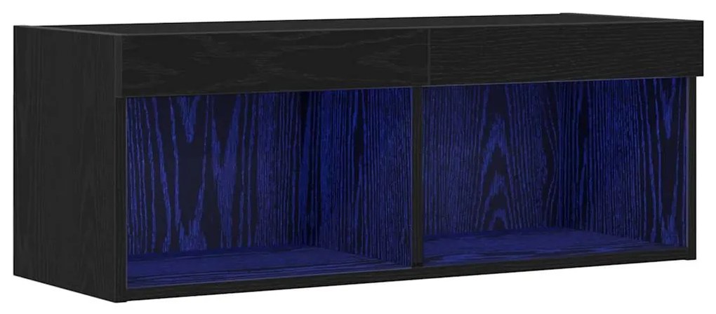 vidaXL Ντουλάπα τοίχου τηλεόρασης με φώτα LED Μαύρη Δρυς 80x30x30 εκ.