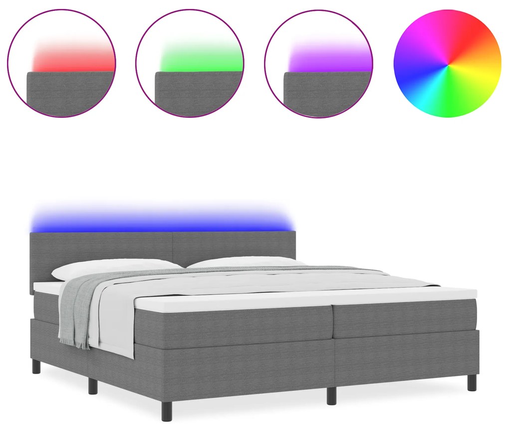 vidaXL Κρεβάτι με Βάση Στρώματος & LED Ανοιχτό Γκρι 200x200 εκ. Βελούδο