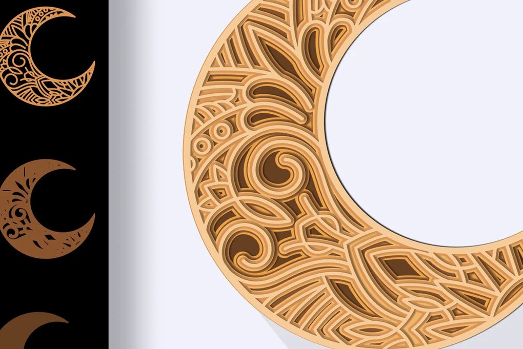 Intra απο ξύλο plywood 3mm-4mm πάχος - Crescent Moon Mandala 3D Multilayer  Δίασταση 30x30 cm INTRAFABR-24714130