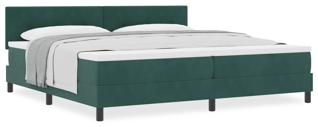 vidaXL Κρεβάτι Box Spring με Στρώμα Σκούρο Πράσινο 200x200 εκ. Βελούδο