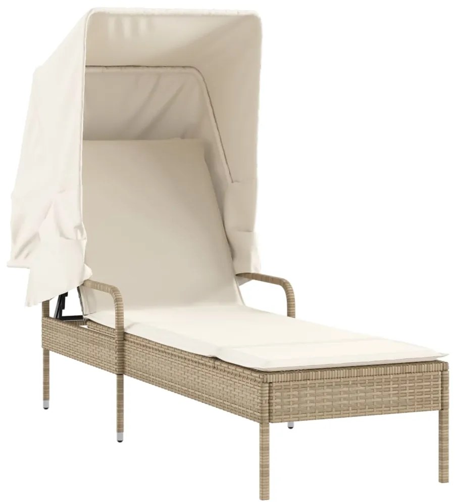 vidaXL Ξαπλώστρα Μπεζ Συνθετικό Ρατάν με Σκίαστρο και Τραπεζάκι