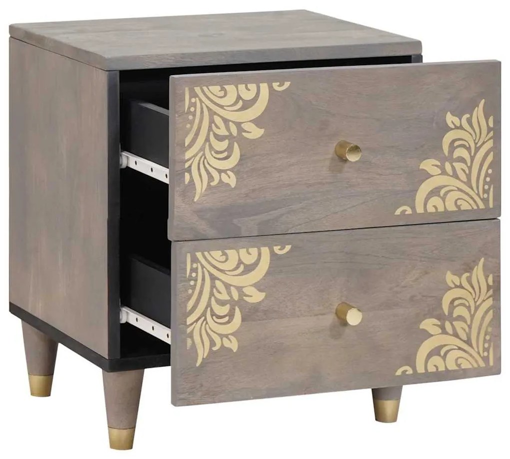 vidaXL Κομοδίνο 2 pcs Γκρι 40 x 33 x 46 εκ. Μασίφ ξύλο μάνγκο