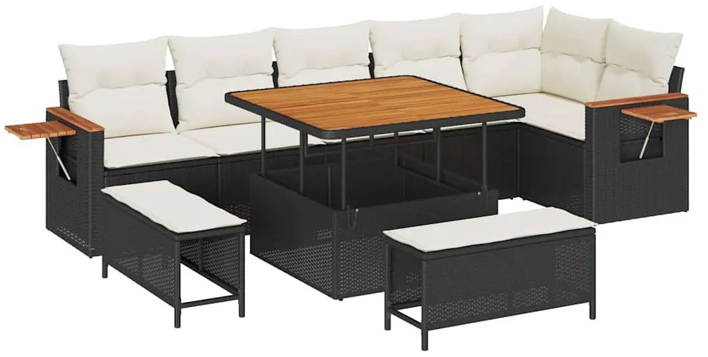 vidaXL Σετ Καναπέ Κήπου 9 pcs Μαύρο και κρεμ 100 x 100 x 71 cm