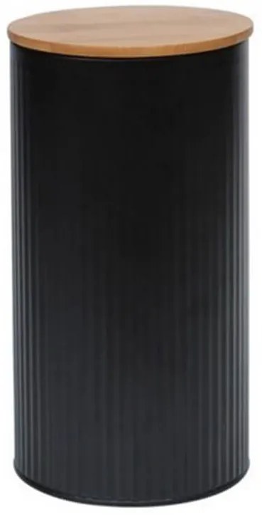 Μεταλλικό Δοχείο κουζίνας Excellent Houseware με καπάκι από μπαμπού και διαστάσεις Φ10.8cm x 21cm - Μαύρο