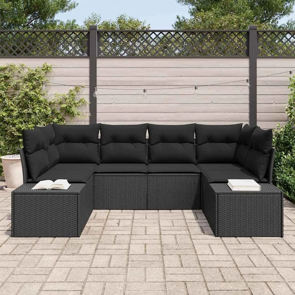 vidaXL Σετ Καναπέ Κήπου με μαξιλάρι 6 pcs Μαύρο Πολυ ράταν