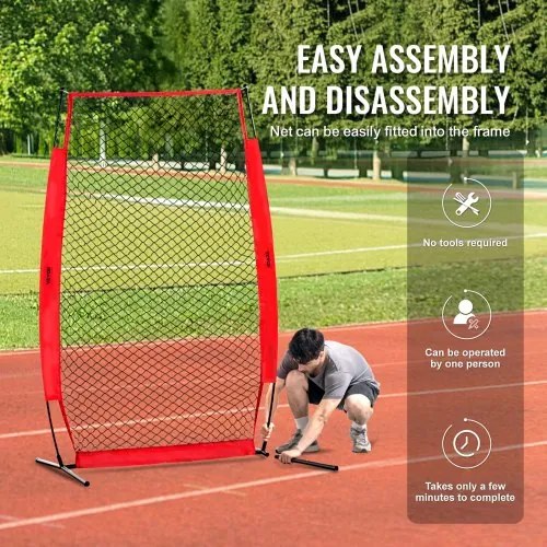 VEVOR I Screen Baseball for Batting Cage, 7x4 ft Baseball & Softball Safety Screen, Body Protector Portable Batting Screen with Carry Bag & Ground Stakes, Baseball Pitching Net for Pitchers Protection