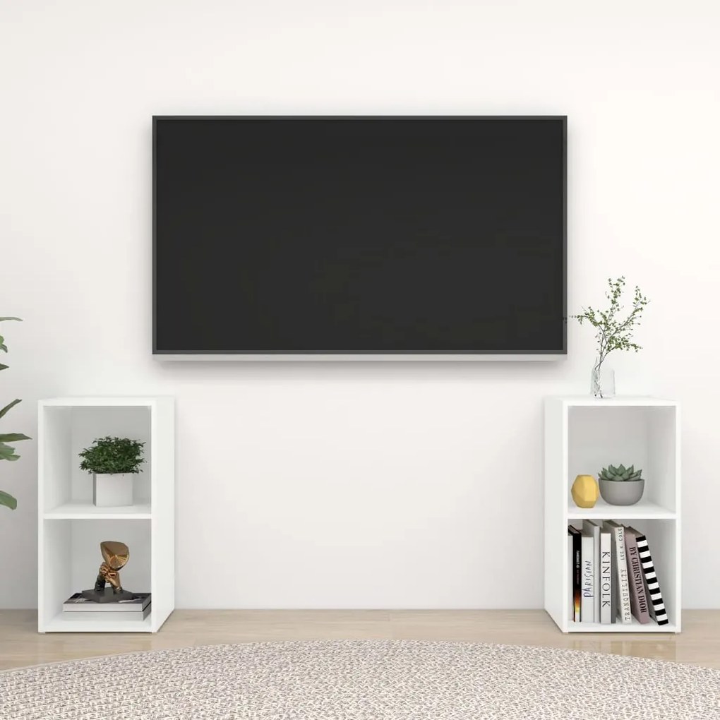 vidaXL Έπιπλα Τηλεόρασης 2 τεμ. Λευκά 72 x 35 x 36,5 εκ. Επεξ. Ξύλο