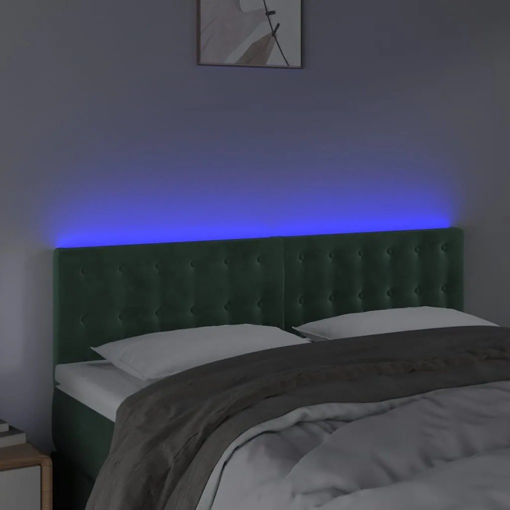 vidaXL Κεφαλάρι Κρεβατιού LED Σκούρο Πράσινο 144x5x78/88 εκ. Βελούδινο