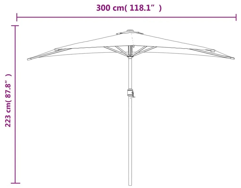 Ομπρέλα Βεράντας Ημικυκλική Μπλε 300x155x223 εκ. Ιστός Αλουμ. - Μπλε