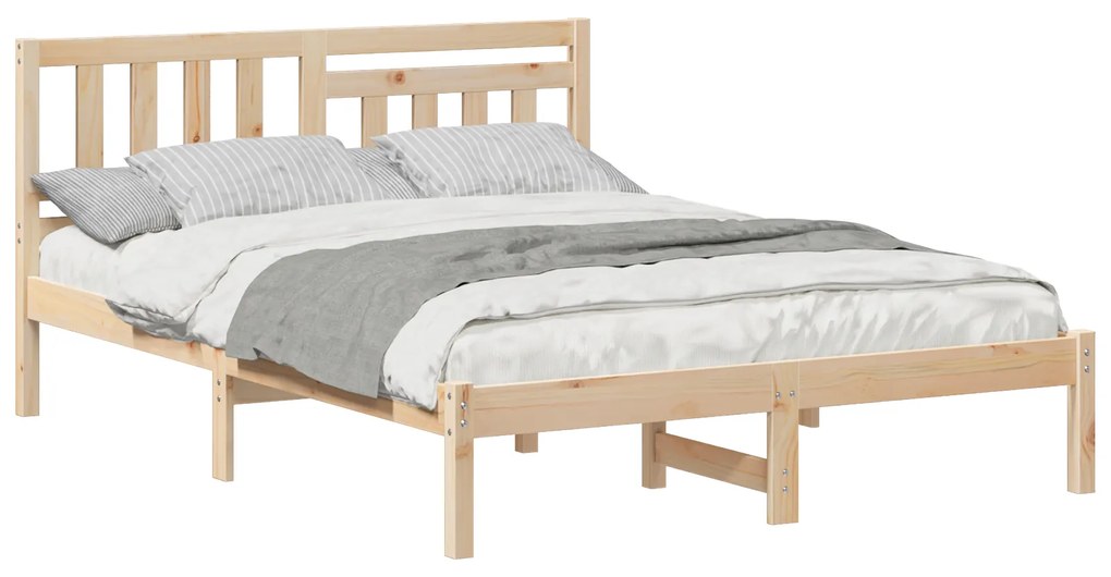 vidaXL Σκελετός Κρεβατιού Καφέ 140 x 190 cm Μασίφ ξύλο πεύκου