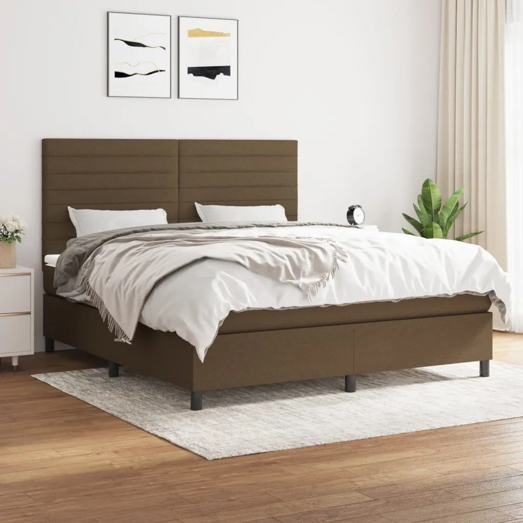 Κρεβάτι Boxspring με Στρώμα Σκούρο Καφέ 180x200 εκ Υφασμάτινο - Καφέ