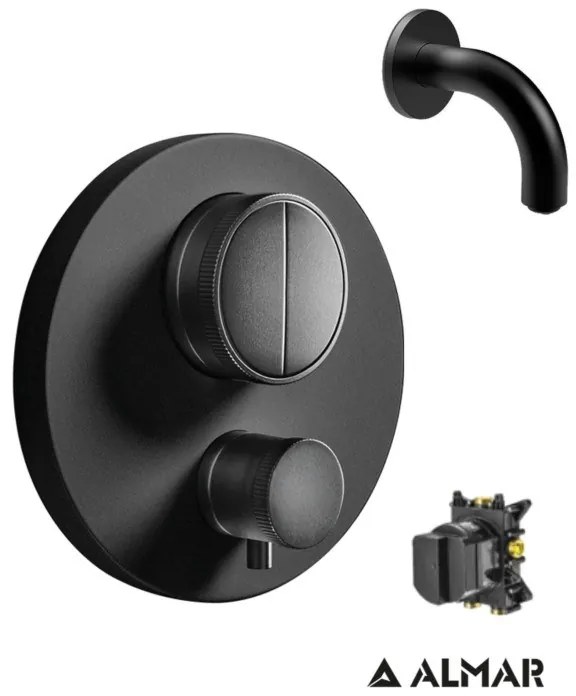 Almar Black matt Στόμιο 10cm Φ24mm+Thermo-Core Push Θερμοστατικός μίκτης εντοιχισμού 2 εξόδων+κιτ εντοιχισμού