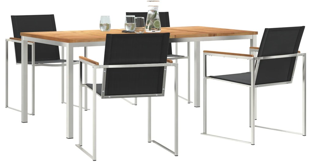 vidaXL set τραπεζαρίας κήπου 5 τμχ από ξύλο teak και ανοξείδωτο χάλυβα