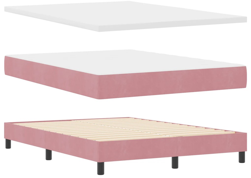 vidaXL Κρεβάτι Box Spring με Στρώμα Ροζ 140x190 εκ Βελούδο