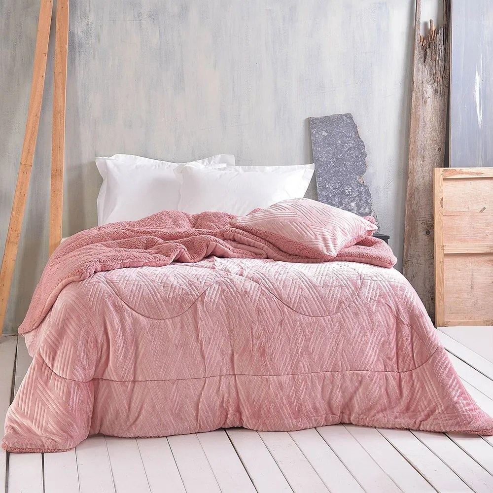 Κουβερτοπάπλωμα Lotus Pink Ρυθμός Queen Size 220x240cm Flannel.Sherpa