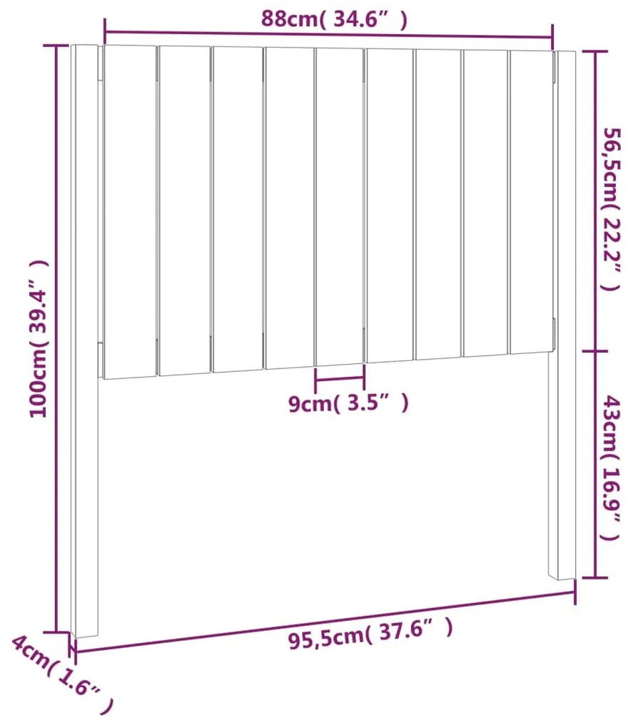 vidaXL Κεφαλάρι Κρεβατιού Μελί 95,5x4x100 εκ. από Μασίφ Ξύλο Πεύκου