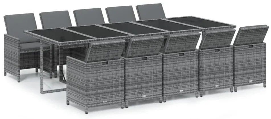 vidaXL Σετ Τραπεζαρίας Κήπου 11 τεμ. Γκρι από Συνθ. Ρατάν με Μαξιλάρια