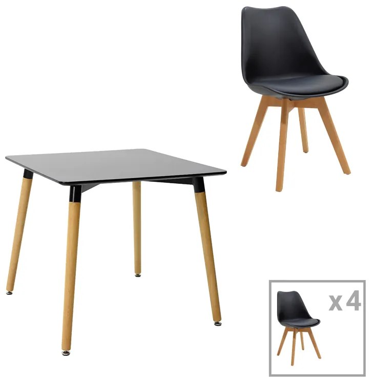 Intrahome Τραπεζαρία Natali-Gaston σετ 5τεμ Intrahome MDF και ξύλο οξιάς σε μαύρη-φυσική απόχρωση 80x80x76εκ | SKU: INTRAPA-382111141