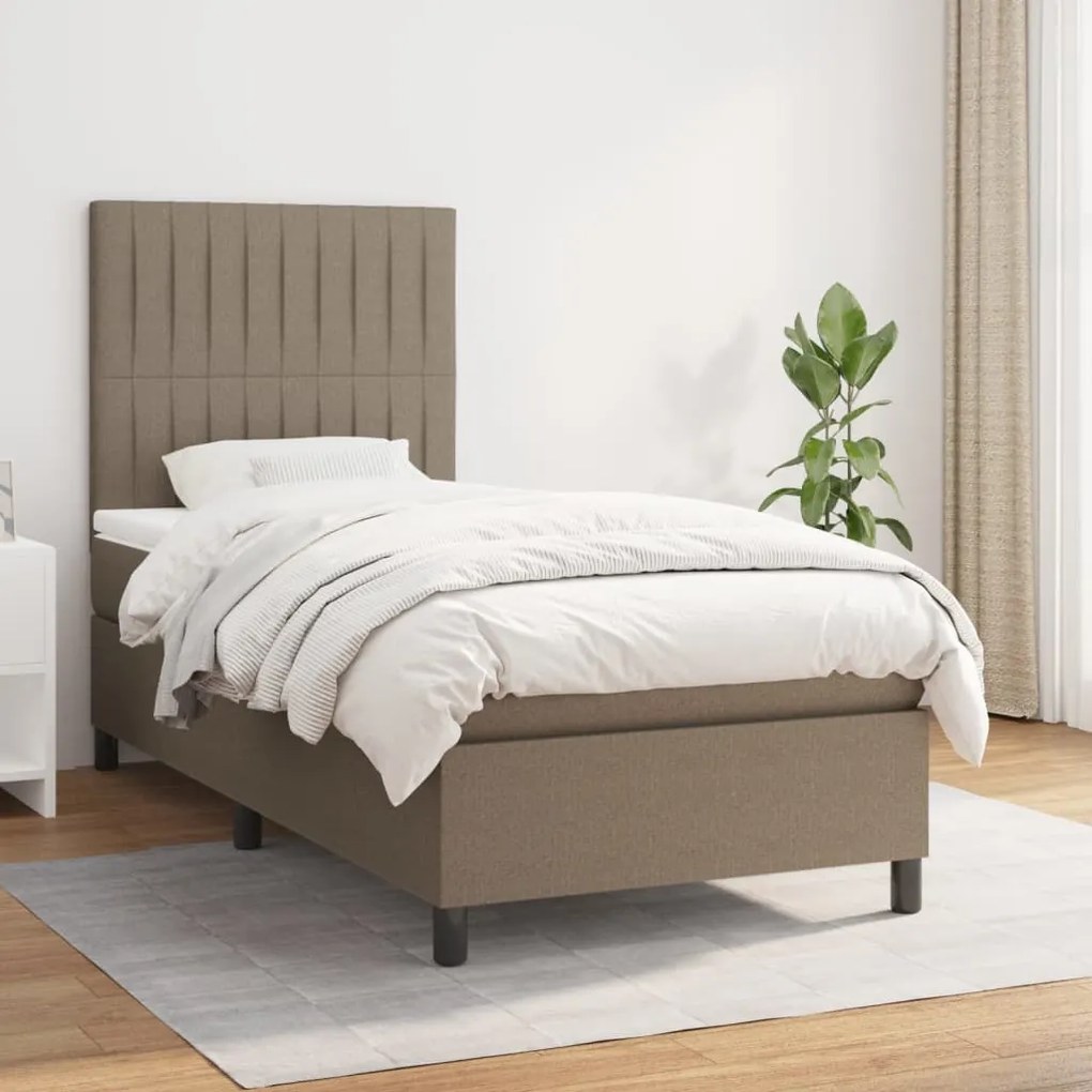 vidaXL Κρεβάτι Boxspring με Στρώμα Taupe 100 x 200 εκ. Υφασμάτινο