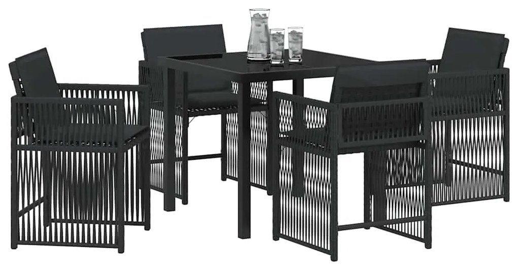 vidaXL Σέτ φαγητού για κήπο 5 pcs Μαύρο συνθετικό ρατάν