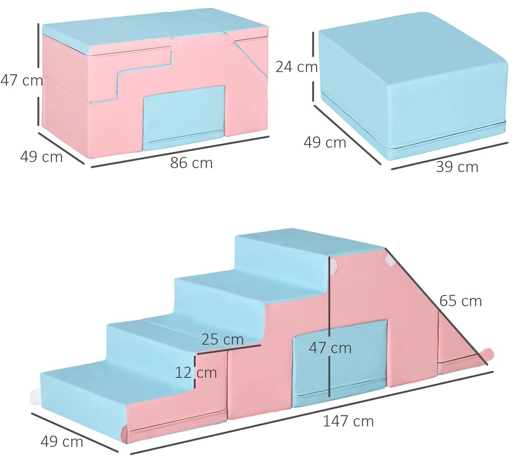 HOMCOM Σετ παιχνιδιών αναρρίχησης και ολίσθησης για παιδιά, προάγει τις κινητικές δεξιότητες, συνθετικό δέρμα, αφρός EPE, 86x49x47 cm, ροζ+μπλε