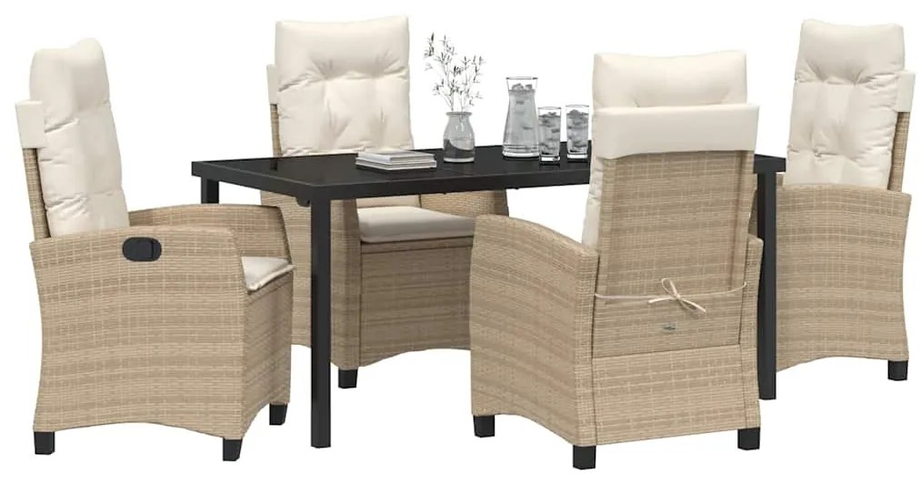 vidaXL Σέτ φαγητού για κήπο με μαξιλάρι 5 pcs Μπεζ συνθετικό ρατάν