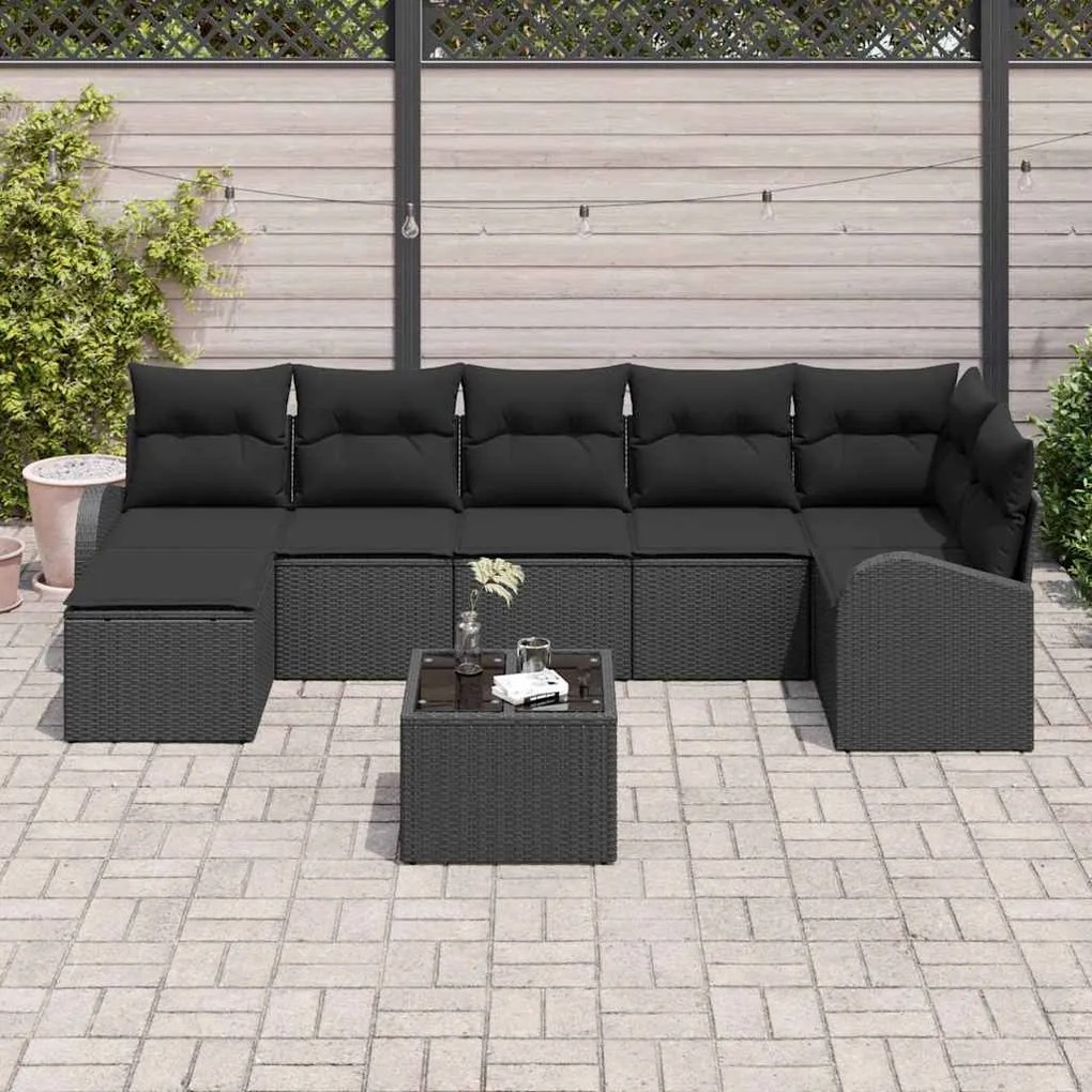 vidaXL Σετ Καναπέ Κήπου με μαξιλάρι 8 pcs Μαύρο Πολυ ράταν