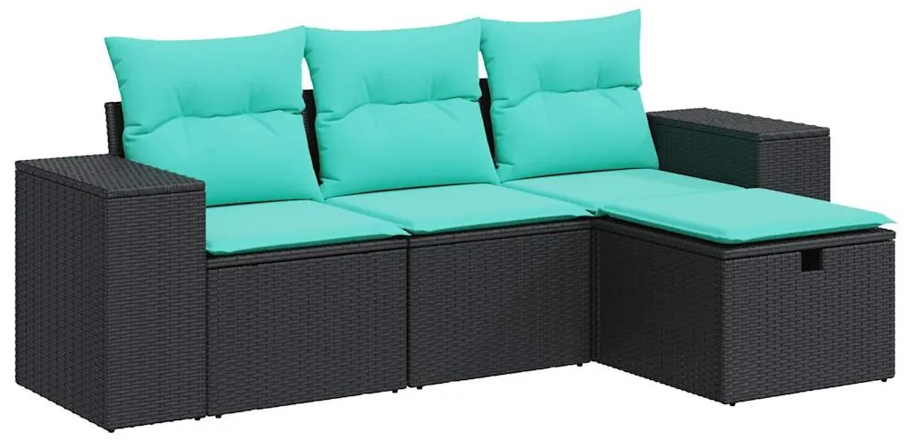 vidaXL Σαλόνι Κήπου Σετ 4 Τεμαχίων με Μαξιλάρια Μαύρο Συνθετικό Ρατάν