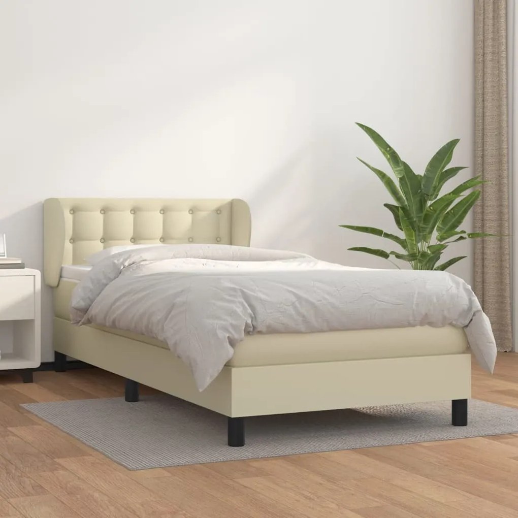 Κρεβάτι Boxspring με Στρώμα Κρεμ 100x200εκ. από Συνθετικό Δέρμα