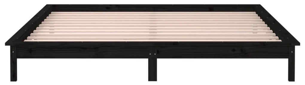 vidaXL Πλαίσιο Κρεβατιού με LED Μαύρο 140 x 190 εκ. από Μασίφ Ξύλο