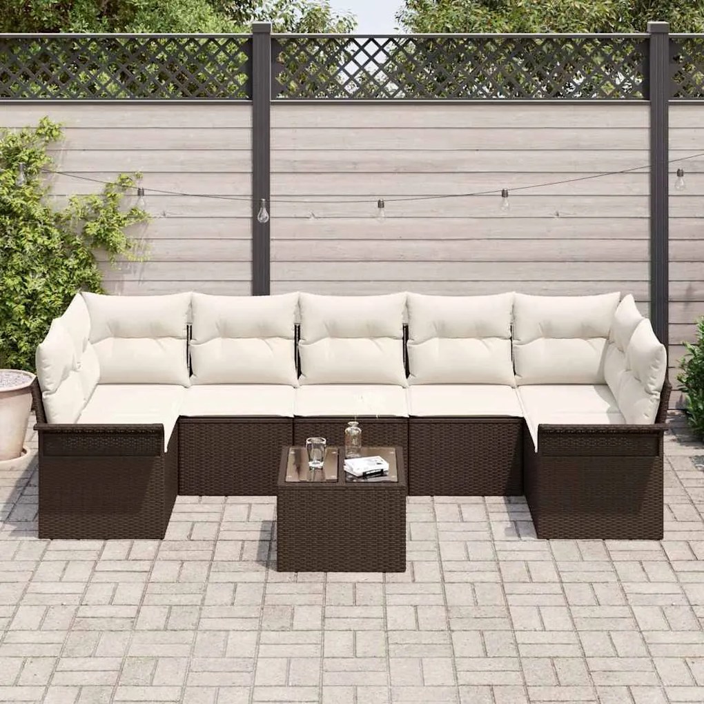 vidaXL Σετ Καναπέ Κήπου 8 pcs Καφέ Πολυ ράταν