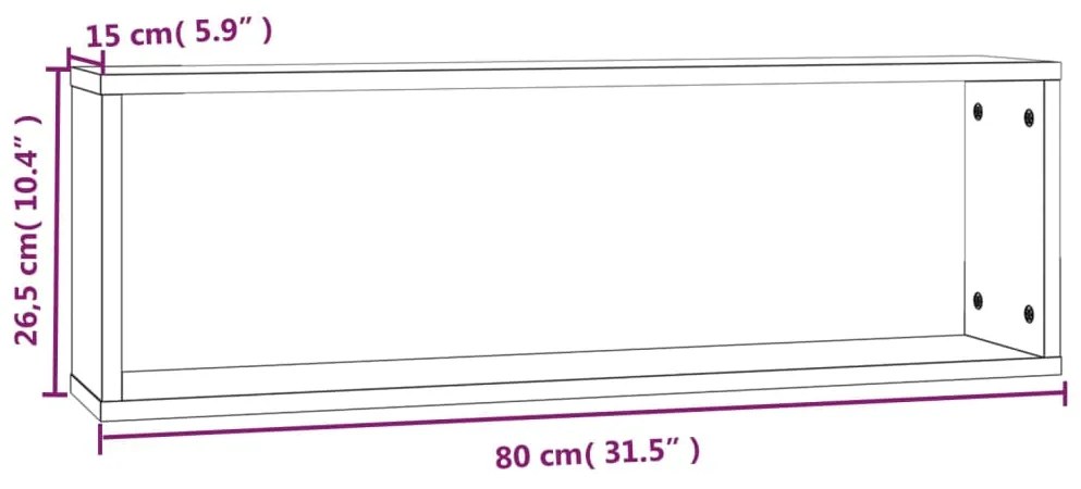 Ραφιέρες Τοίχου Κύβος 2 τεμ Καφέ Δρυς 80x15x26,5 εκ. Επεξ. Ξύλο - Καφέ