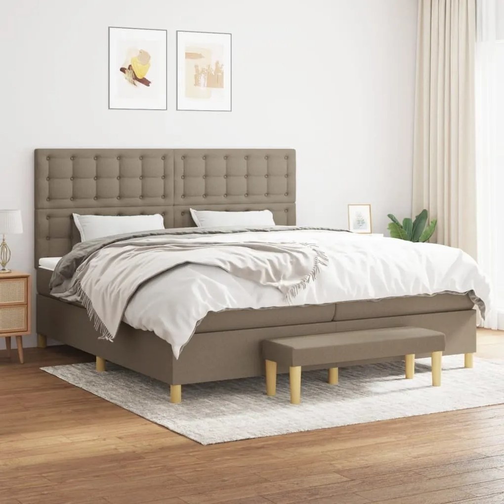 Κρεβάτι Boxspring με Στρώμα Taupe 200x200 εκ. Υφασμάτινο - Μπεζ-Γκρι