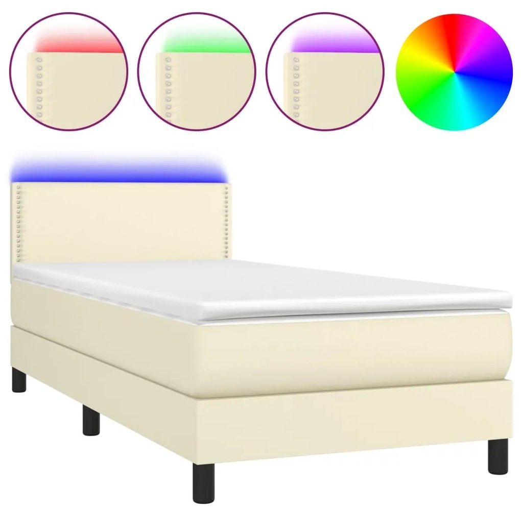 ΚΡΕΒΑΤΙ BOXSPRING ΜΕ ΣΤΡΩΜΑ &amp; LED ΚΡΕΜ 90X200 ΕΚ. ΣΥΝΘ. ΔΕΡΜΑ 3134143