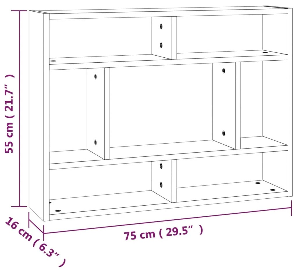 vidaXL Ραφιέρα Τοίχου Καπνιστή Δρυς 75 x 16 x 55 εκ. από Επεξεργ. Ξύλο