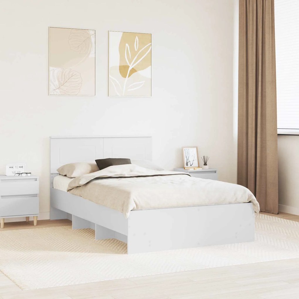 Σκελετός Κρεβατιού Λευκό 120 x 123 εκ. Επεξεργασμένο ξύλο