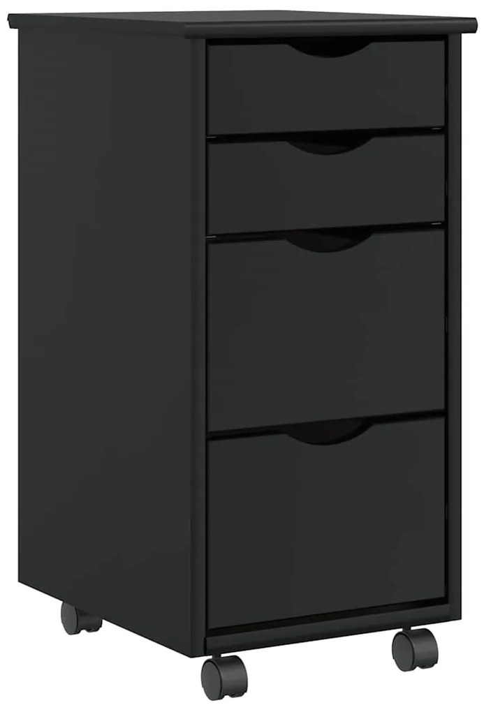 Τροχήλατο ντουλάπι με συρτάρια "MOSS" Μαύρο μασίφ ξύλο πεύκο