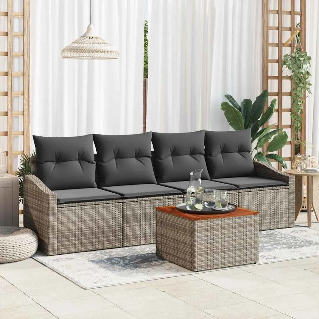 vidaXL Σετ Καναπέ Κήπου με μαξιλάρι 5 pcs Γκρι Πολυ ράταν