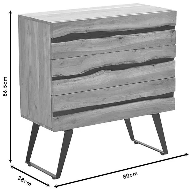 Συρταριέρα Imena 3ων συρταριών μασίφ ξύλο 4εκ φυσικό-μαύρο 80x38x86.5εκ