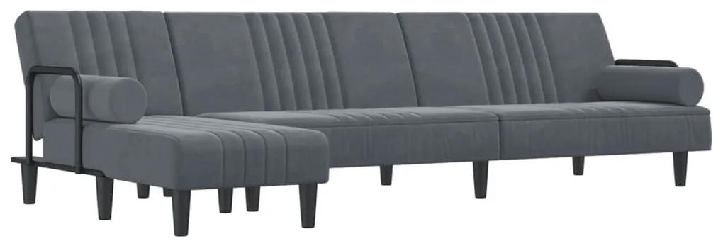 Καναπές Κρεβάτι Γωνιακός Σκ. Γκρι 260 x 140 x 70 εκ. Βελούδινος - Γκρι