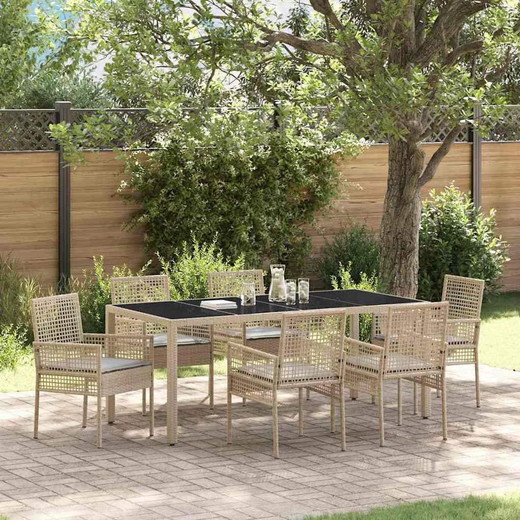 vidaXL Σέτ φαγητού για κήπο 7 pcs Μπεζ συνθετικό ρατάν